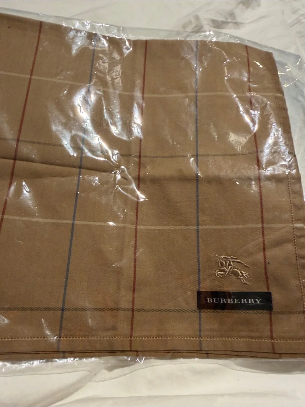 Burberry Tan Plaid handkerchief with Red and Blue Stripes new with tag unisex
